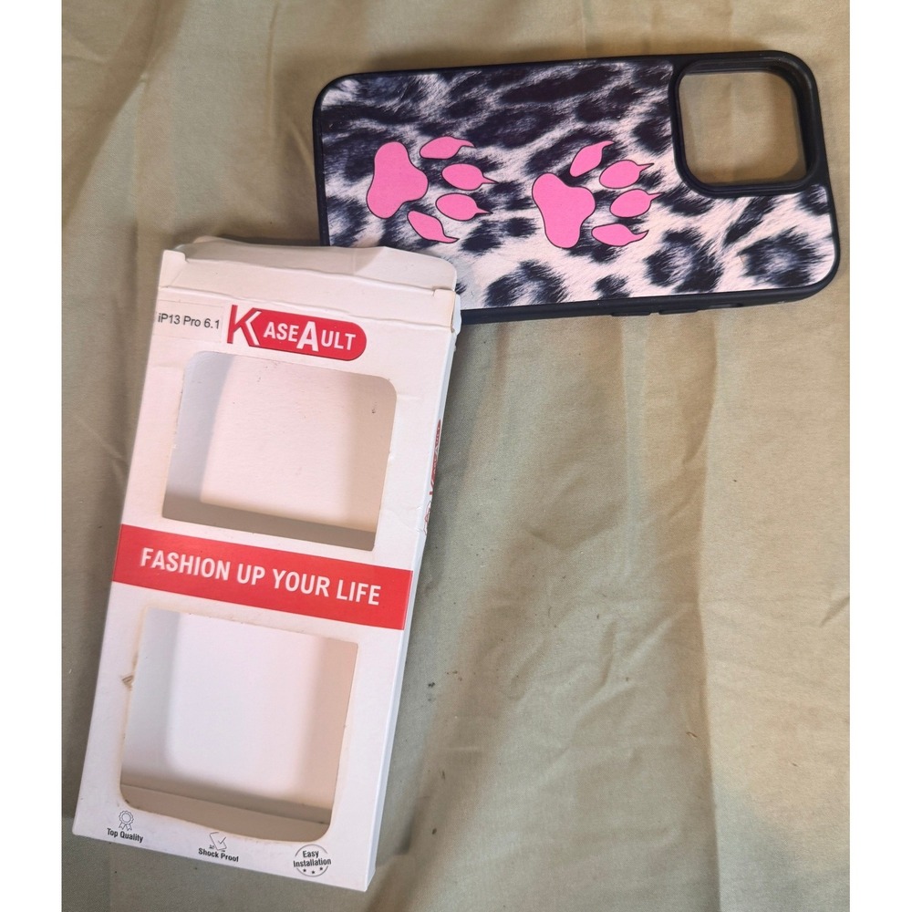 KASEAULT iPhone 13 Pro Case Leopard Print Pink Paw Prints Shockproof Cover